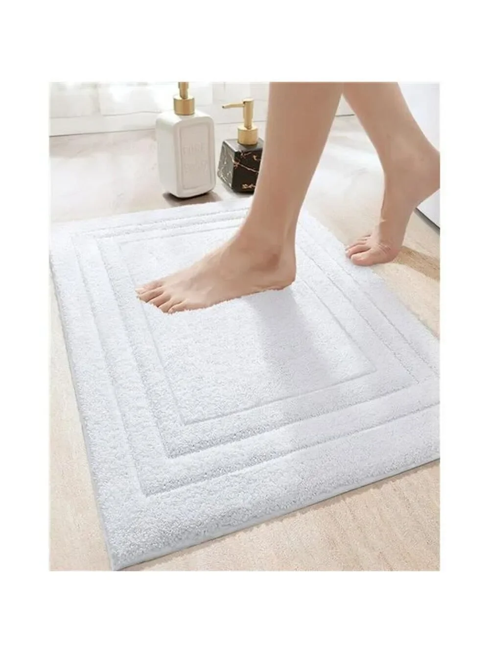 DEXI White Bathroom Rug 24x16 Non Slip Quick Dry Soft Microfiber Bath Mat